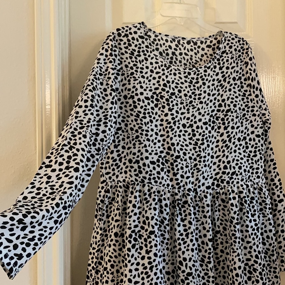 Shein Dalmatian Print Ruffle Hem Smock Dress NWOT